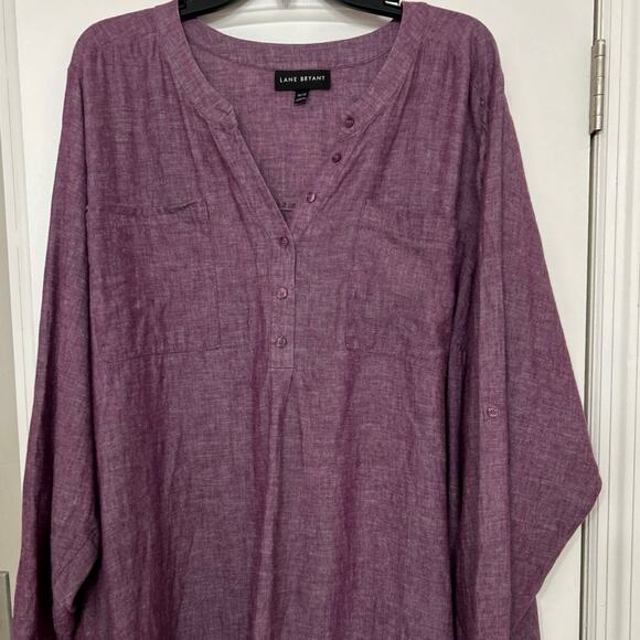 Lane Bryant Purple Linen Cotton Blend V Neck Split Hem Pop Over Tunic Top 26/28 - Picture 3 of 12